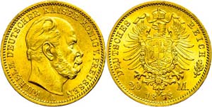 Prussia 20 Mark, 1873, A, Wilhelm I., small ... 
