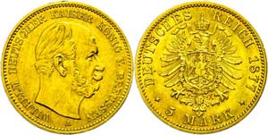 Preußen Goldmünzen 5 Mark, 1877, A, ... 