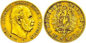 Prussia 10 Mark, 1874, C, Wilhelm I., very ... 