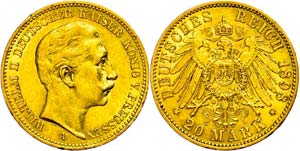 Prussia 20 Mark, 1898, Wilhelm II., edge ... 
