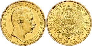 Prussia 20 Mark, 1900, Wilhelm II., small ... 