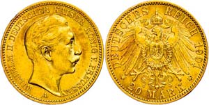 Prussia 20 Mark, 1901, Wilhelm II., small ... 