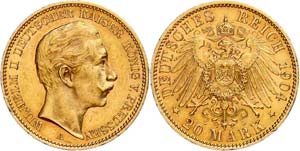 Prussia 20 Mark, 1904, Wilhelm II., edge ... 