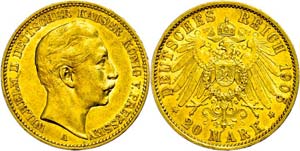 Preußen Goldmünzen 20 Mark, 1905, Wilhelm ... 