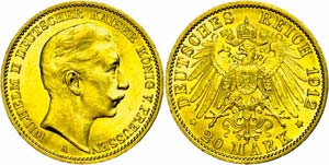 Preußen Goldmünzen 20 Mark, 1912, Wilhelm ... 