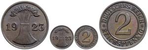 Coins Weimar Republic 2 Reichs penny, 1923, ... 