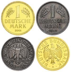 Münzen Bund ab 1946 2 x 1 Mark, Gold und ... 