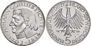 Münzen Bund ab 1946 1964, 5 Mark, Fichte, ... 