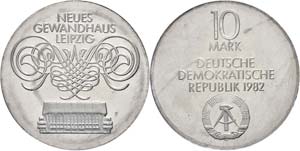 Münzen DDR 10 Mark, 1982, Gewandhaus ... 