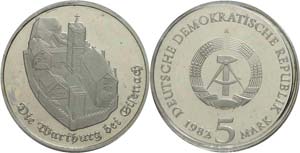 Münzen DDR 5 Mark, 1982, Wartburg bei ... 
