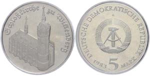 Münzen DDR 5 Mark, 1983, Schlosskirche zu ... 