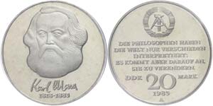 Münzen DDR 20 Mark, 1983, Marx, in ... 