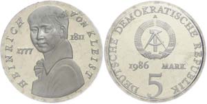 Münzen DDR 5 Mark, 1986, Kleist, in ... 