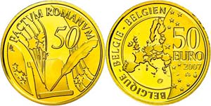 Belgium 50 Euro, Gold, 2007, 50 years Roman ... 