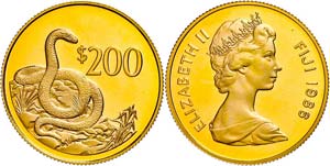 Fidschi 200 Dollars, Gold, 1986, Ogmodon ... 