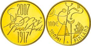 Finnland 100 Euro, Gold, 2007, 100 Jahre ... 
