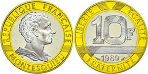 Frankreich 10 Francs, Gold/Palladium, 1989, ... 