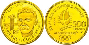 France 500 Franc, Gold, 1991, pierre de ... 