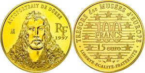 Frankreich 100 Francs/15 Euro, Gold, 1997, ... 