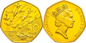 Great Britain 50 pence, Gold, 1994, 50 years ... 