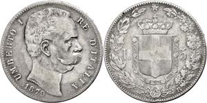 Italy 5 liras, 1879, Rome, Umberto I. ... 