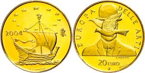 Italy 20 Euro, Gold, 2004, Belgium, KM 242, ... 