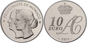 Monaco 10 Euro, 2011, Albert II., auf die ... 