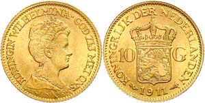 The Netherlands 10 Guilder, Gold, 1911, ... 