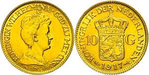 The Netherlands 10 Guilder, Gold, 1917, ... 