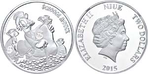 Niue 2 Dollars, 2015, Dagobert Duck, in Slab ... 
