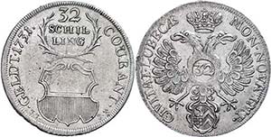 Lübeck City 32 Shilling, 1731, Behrens 293, ... 
