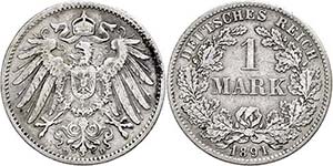 Kleinmünzen 1871-1922 1 Mark, 1891, Mzz D, ... 