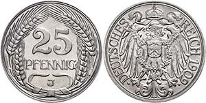 Kleinmünzen 1871-1922 25 Pfennig, 1909, J, ... 