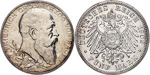 Baden 5 Mark, 1902, Friedrich I. zum ... 