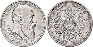 Baden 5 Mark, 1902, Friedrich I., zum ... 