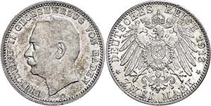 Baden 2 Mark, 1913, Friedrich II., kl. Rf., ... 