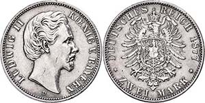 Bayern 2 Mark, 1877, Ludwig II., kl. Rf., ... 