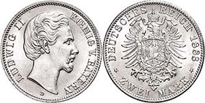 Bayern 2 Mark, 1883, Ludwig II., kl. Rf., ... 