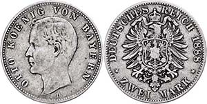 Bayern 2 Mark, 1888, Otto, Randfehler, ... 