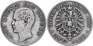 Bavaria 2 Mark, 1888, Otto, small edge nick, ... 
