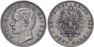 Bavaria 5 Mark, 1888, Otto, very fine., ... 