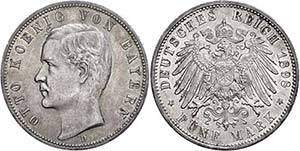 Bavaria 5 Mark, 1898, Otto, small edge nick, ... 