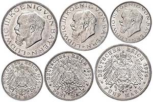Bayern 2, 3 und 5 Mark, 1914, Ludwig III., ... 