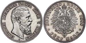 Prussia 5 Mark, 1888, Friedrich III., min ... 