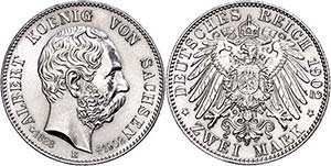 Saxony 2 Mark, 1902, Albert, on his Death, ... 