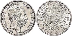 Saxony 5 Mark, 1902, Albert, on his Death, ... 
