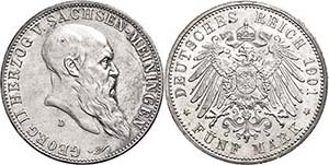 Saxony-Meiningen 5 Mark, 1901, Georg II., to ... 