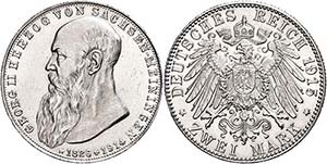 Saxony-Meiningen 2 Mark, 1915, Georg II., on ... 