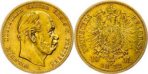 Preußen Goldmünzen 10 Mark, 1872, Wilhelm ... 