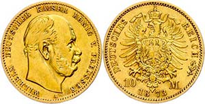 Preußen Goldmünzen 10 Mark, 1873, Wilhelm ... 